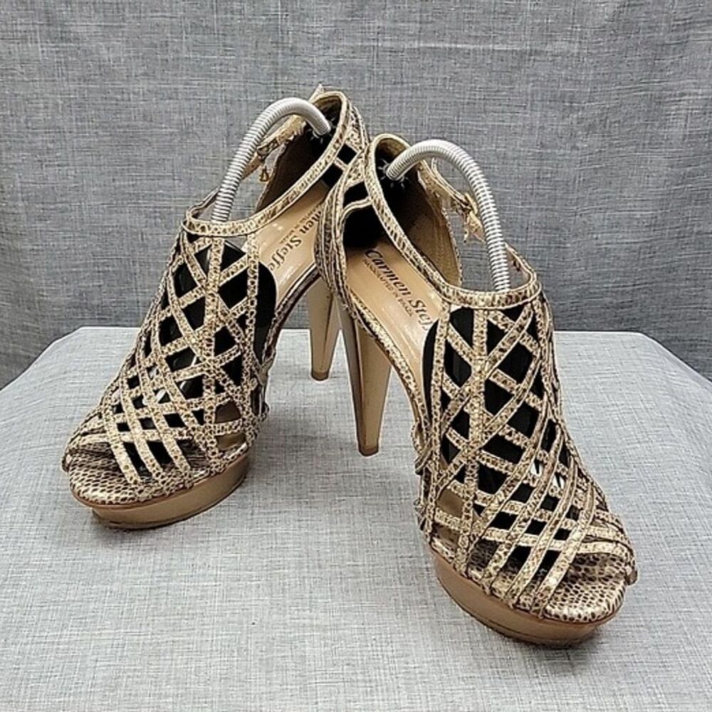 Carmen Steffens Snakeprint Leather Heel - Platform Strappy Peep Toe Stiletto 37